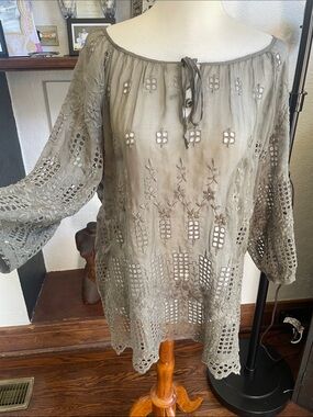 Love and Liberty Boho Embroidered Peasant Top - Olive